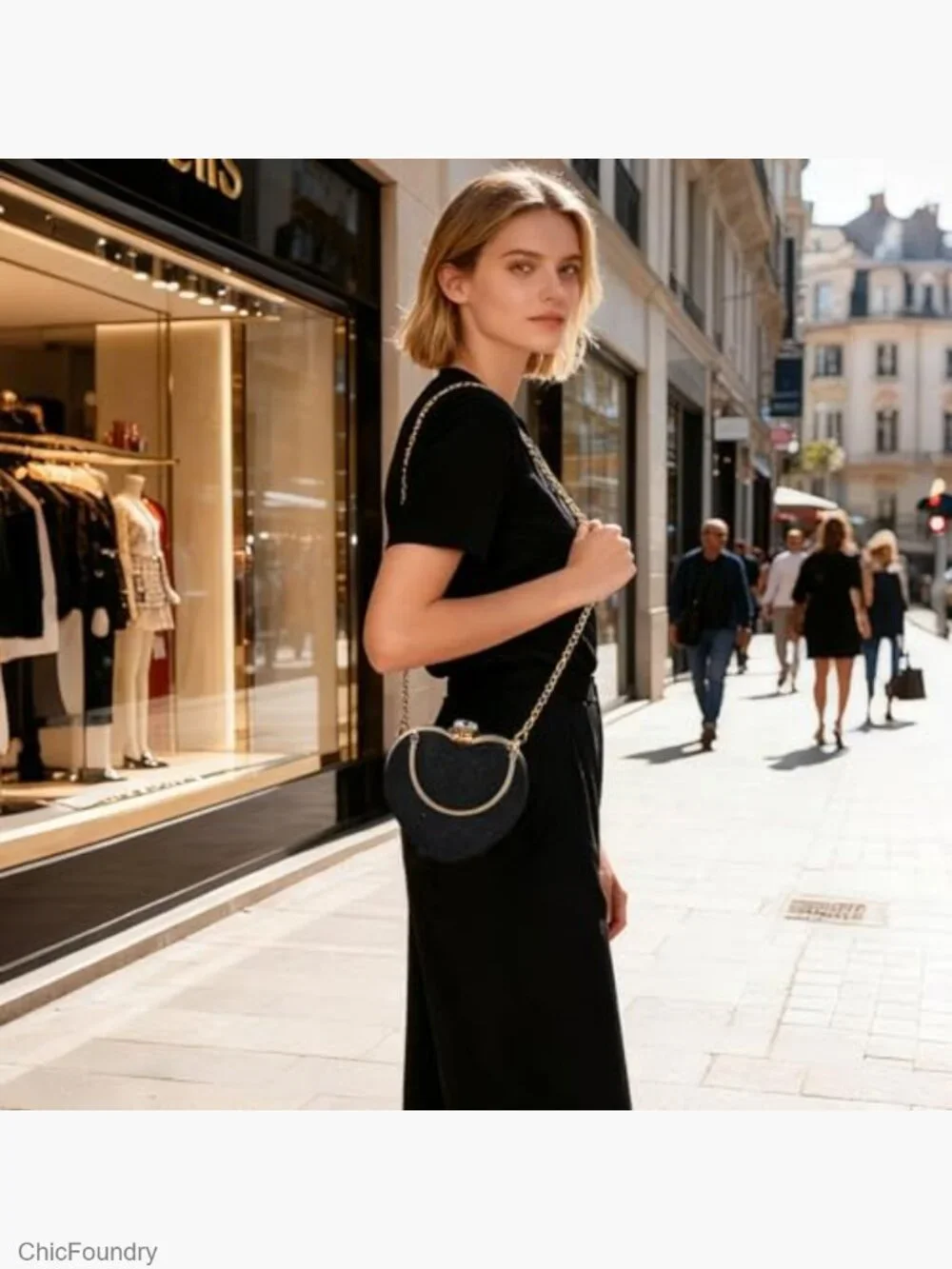 Heart-Shaped Clutch Purse with Detachable Chain, Nylon Crossbody Bag